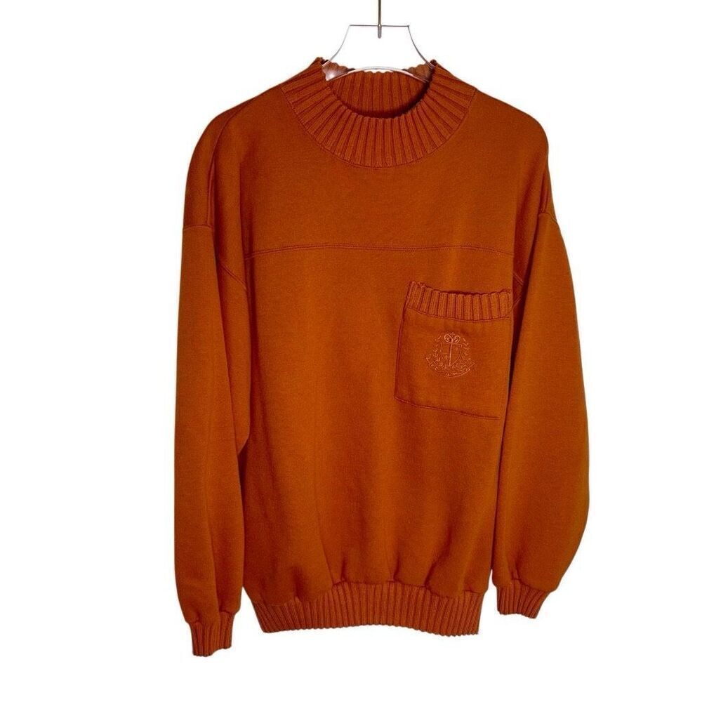 Chine Femme Vintage Orange Rust Crest Mock Neck Sweater Sweatshirt Medium M